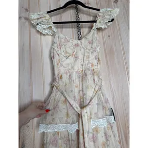 NWT Lulus Dolora Blush Floral Bustier Tiered Midi Dress Romantic Cottage Size S thumbnail 5