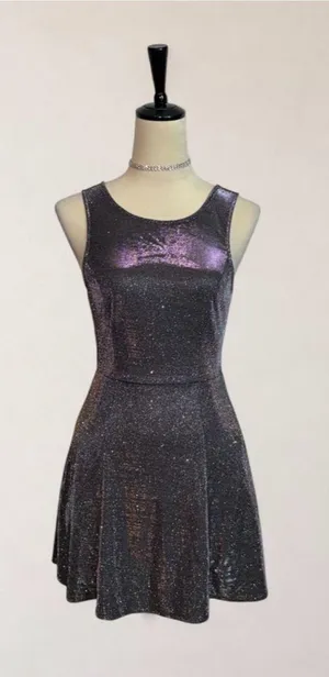 Speechless Metallic Glitter Open Back Skater Mini Dress Size S thumbnail 1