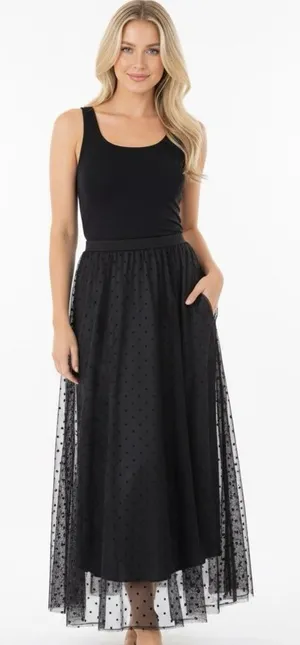 JR Nites by Caliendo black polka dot maxi skirt new with tags size 6 thumbnail 1