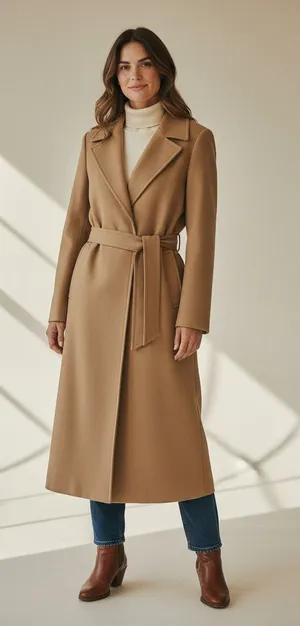 8/M Trench Coat Long Jacket Pendleton classic camel 100%pure virgin wool Vintage thumbnail 1