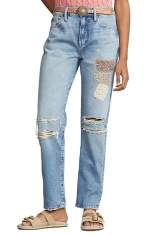 Polo by Ralph Lauren women’s patchwork distress denim slim boyfriend jeans sz 32 thumbnail 1