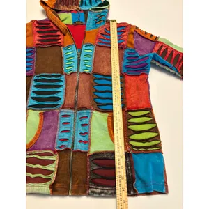 Rising International Patchwork Hoodie Women Large Multicolor Razor Cut Boho Zip thumbnail 12
