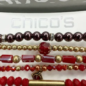 Chico's Gold Tone Stretch Bracelet Set of 5 Red Burgundy ✨ thumbnail 7