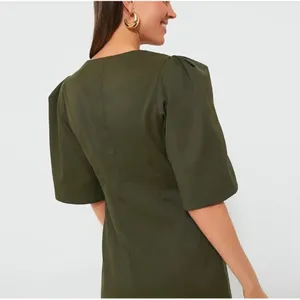 Tuckernuck Ariella Mini Dress XS Olive Green Twill Puff Sleeve Utility NWT thumbnail 6