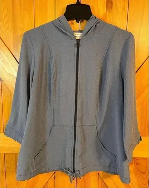 Christopher and Banks blue checkered zip up hoodie size large (1945)￼ thumbnail 1