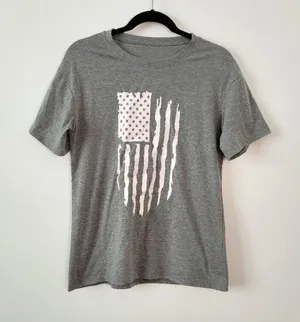 American Flag T-Shirt Gray Americana Grunge USA Patriot Casual Country Medium thumbnail 1