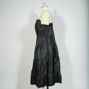 Niki By Niki Livas Vintage 80s Black Spaghetti Strap Crinkle Taffeta Tiered A Line Dress thumbnail 5
