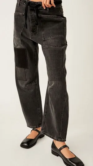 We The Free Moxie Pull-On Barrel Jeans Low Slung Baggy Black‎ Size 31 (US 12) thumbnail 1