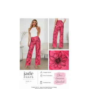 Jade Silk Pants Womens Size 4 Floral Embroidered Pink Scalloped Hem Lined Boho thumbnail 13