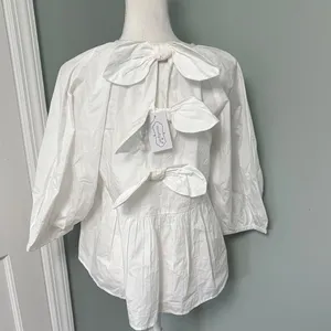 NWT Mud‎ Pie White Peplum Blouse Bow Back Size Small thumbnail 5
