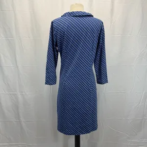 J. McLaughlin Catalina Jaclyn Dress M 3/4 Sleeve Ruffle Neck Tie Blue Stretch thumbnail 6