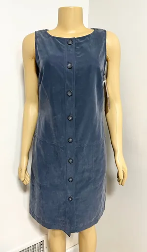 Maggy London Blue Faux Suede Button Front Shift Dress Sleeveless Sz 4 NWT thumbnail 1
