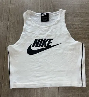 Nike White Crop Tank with Black Logo and Trim thumbnail 1
