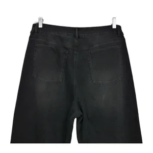 Halara Flex High Waisted Wide Leg Cropped Jeans Black Washed Women XL Rolled Hem thumbnail 7