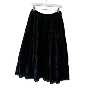 Ralph Lauren Y2K black eyelet tiered lined midi skirt Sz M # 2403 thumbnail 5