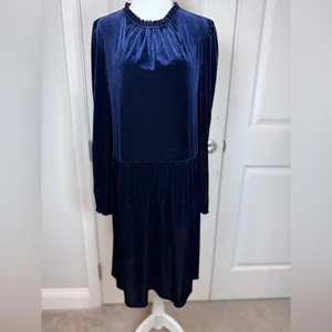 Tommy Hilfiger Navy Velvet Ruffle Mock Neck Long Sleeve Dress Office 12 Formal thumbnail 4