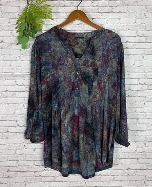 Vintage Y2K Whimsigoth Dark Tie Dye Swing 3/4 Sleeve Tunic thumbnail 2