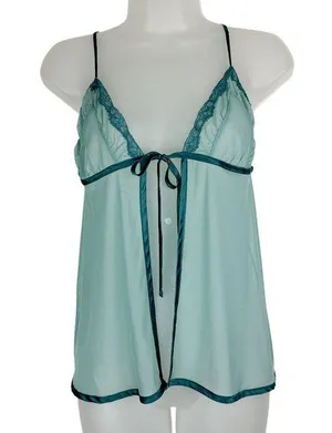 Frederick’s of Hollywood Sheer Mesh Flyaway Split Front Tie Top Sz Medium thumbnail 1