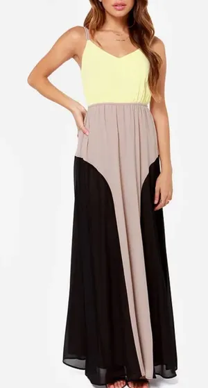 Lulus Exclusive By Your Side Yellow Color Block Maxi Dress Size XS thumbnail 1