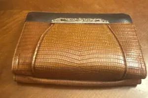 Brighton wallet Vintage Black Leather Brown faux reptile Clutch check thumbnail 1