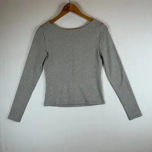 nuuds Womens Long Sleeve Ribbed Boat Neck Top Grey Heather WS-1241 Size M thumbnail 2