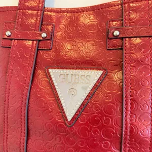 GUESS Y2K Burgundy Monogram Hand Bag Signature Silver Triangle Rhinestone Logo thumbnail 4