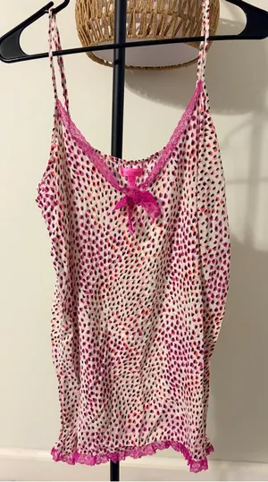 Women’s Pink Printed Cami Tank with Lace Trim thumbnail 1