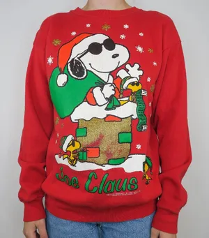 Vintage 70s Peanuts Snoopy Joe Claus Christmas Sweatshirt thumbnail 1