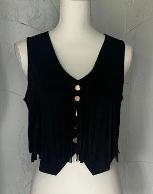 Elegant Black Fringe Sleeveless Top thumbnail 1