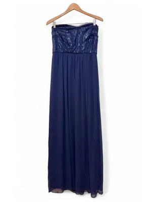 Max and Cleo BCBG Symmetrical Strapless Dark Night Sequence Maxi Dress Size 12 thumbnail 2