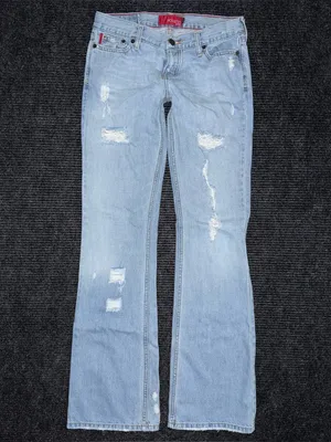 VTG Y2K Hollister Jeans Sz 5 / 29 LONG Light Wash Low Rise Distressed Flare Surf thumbnail 2