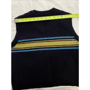 Vintage M.Y. Sportswear Wool Sweater Vest Womens Large Navy Blue Lime Striped thumbnail 8