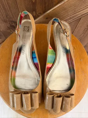 Anne Klein iFlex Women’s Size 8.5 M Beige Slingback Wedge Sandals Bow Peep Toe thumbnail 7