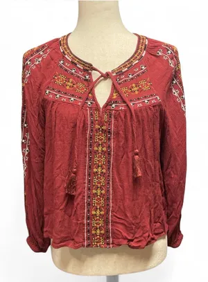 American Eagle Festival Bohemian Embroidered Peasant Flowy Hippie‎ Top Medium thumbnail 1