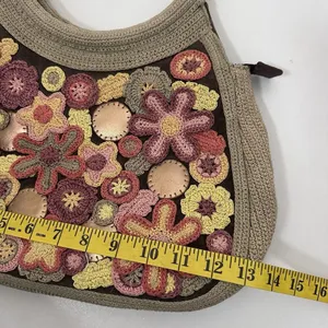 Boho Macrame Crochet Purse Bag Tote Round Handles Floral Brown Hippie 70’s Y2K thumbnail 8