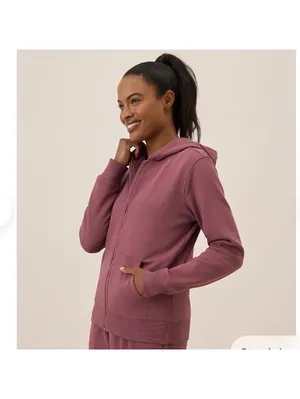 Pact Organic Cotton Fleece Full Zip Hoodie Sweatshirt Mauve Pink Women’s Small thumbnail 14