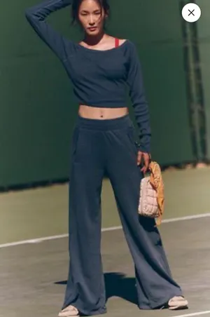 Free People Navy Wide-Leg Sweatpants thumbnail 1