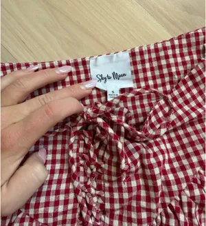 Sky to Moon Red Gingham Lace-Trim Tiered Skirt - Women thumbnail 2
