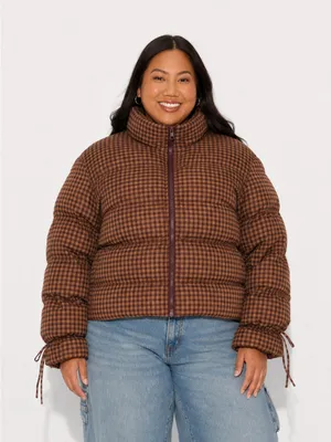 wild fable Burgundy Plaid Puffer Jacket thumbnail 2