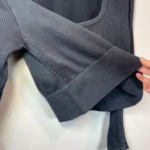 Offline By Aerie Seamless Cable Square Neck Ribbed Shirt Black Fall Sport NEW XL thumbnail 12