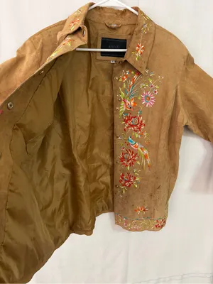 Avanti New York Embroidered Suede Jacket Birds Flowers Brown women’s size XL(C64 thumbnail 9