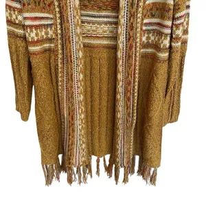 Bohemian Longline Knit Cardigan With Fringe Tassel Hem Southwestern Aztec Print thumbnail 6