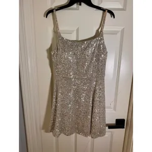 Morgan & Co Champagne Sequin Fit & Flare Party Dress Size 13 Homecoming Cocktail thumbnail 2