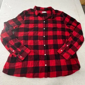 Croft & Barrow Womens Red Black Buffalo Plaid Flannel Shirt Large Long Sleeve thumbnail 1