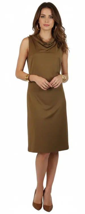 Ron Leal Brown Jersey Sleeveless Drape Cowl Neck Shift Dress 10 thumbnail 1