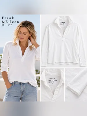 Frank & Eileen Popover Henley Crisp White Cotton | L | Designer Preppy thumbnail 2