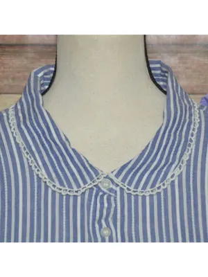 Retro Modcloth Blue Striped Lace Trim Long Sleeve Top Peter Pan Collar Size 4X thumbnail 3