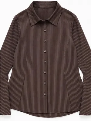 Y2k brown pinstripe blouse Size undefined thumbnail 1