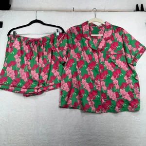 Mary Square XL Pajama Set Short Charlotte Satin Shorts Top Orchid Reverie Green thumbnail 3