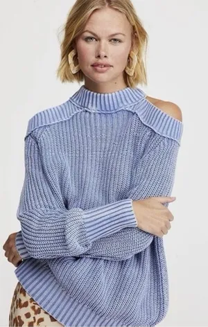 Free People Half Moon Bay cold-shoulder sweater size medium. thumbnail 1